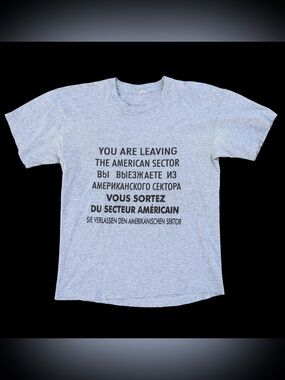 Vintage 80s You Are Now Leaving The American Sector Checkpoint Shirt Gray Large